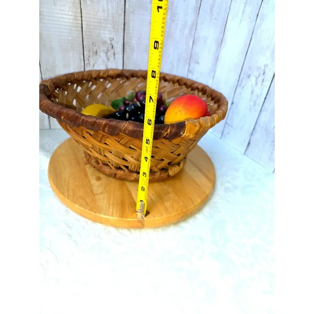 Vintage Woven Splint Lattice Basket Retro Mid Century Woven Wood Fruit Basket